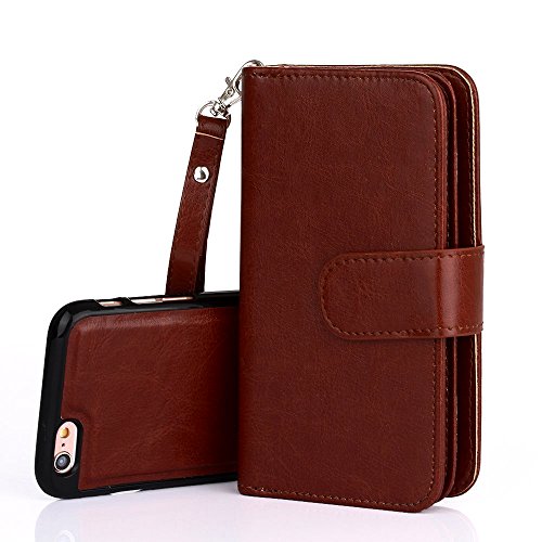 iPhone 6 Plus Case, iPhone 6s Plus Case, TabPow [Wallet Case] 9 Card Holder [Detachable Wallet Folio] PU Leather Flip Case Cover for iPhone 6 Plus/iPhone 6s Plus (5.5 inch), Brown