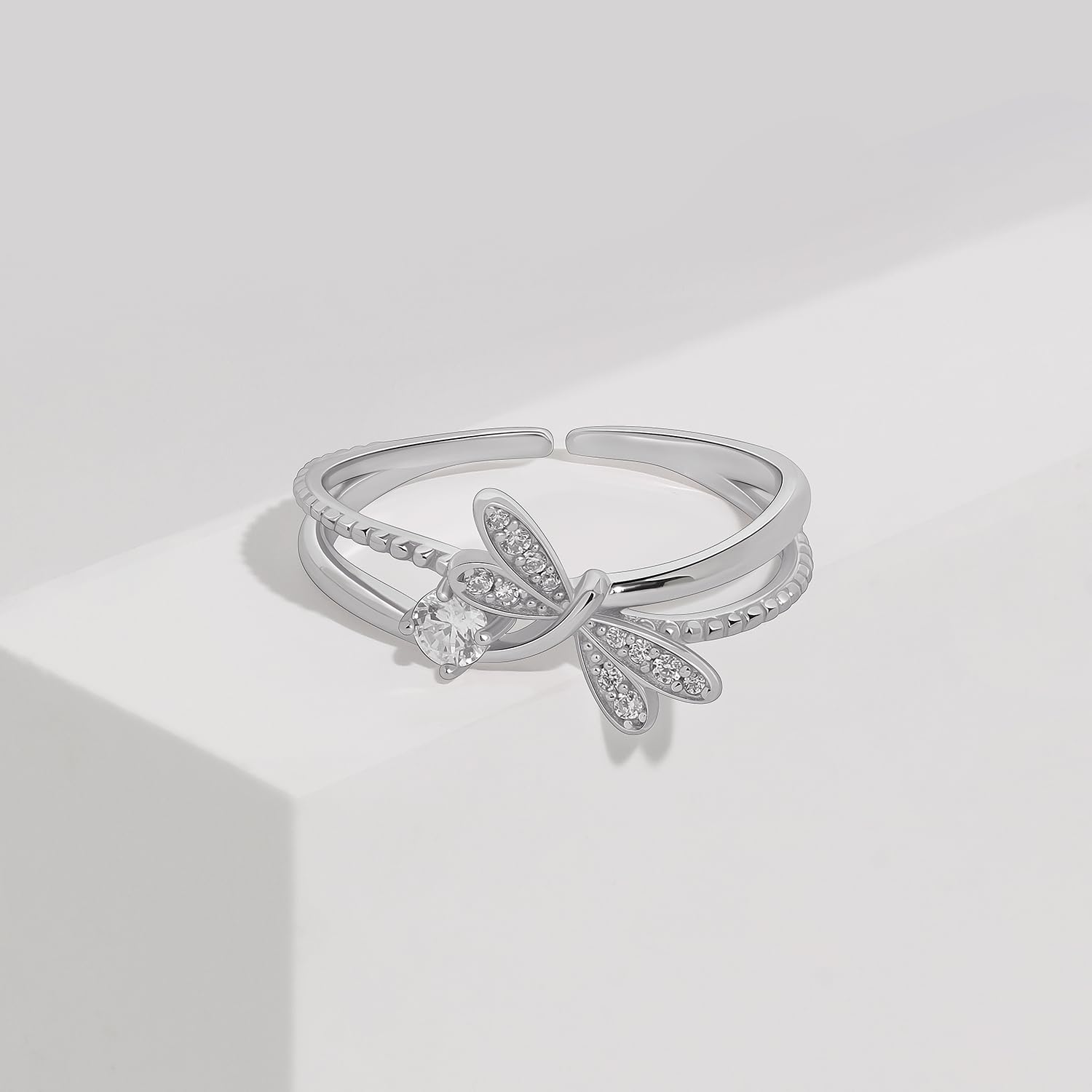 Meissa Bague Femme Argent 925 Libellule Dorée avec Zirconia – Bague Ajustable Élégante Inspiration Nature – Cadeau Original pour Anniversaire, Noël, Saint-Valentin