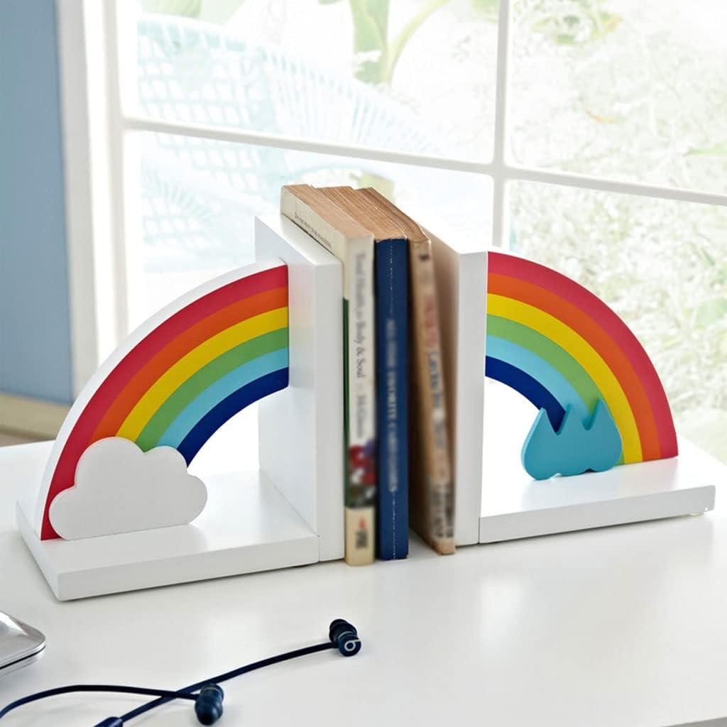 Book End Rainbow Bookends Wood Organizer Bookend Book Ends Support Stand Shelf Study Desktop Ornaments Home Office Supplies Book Stoppers