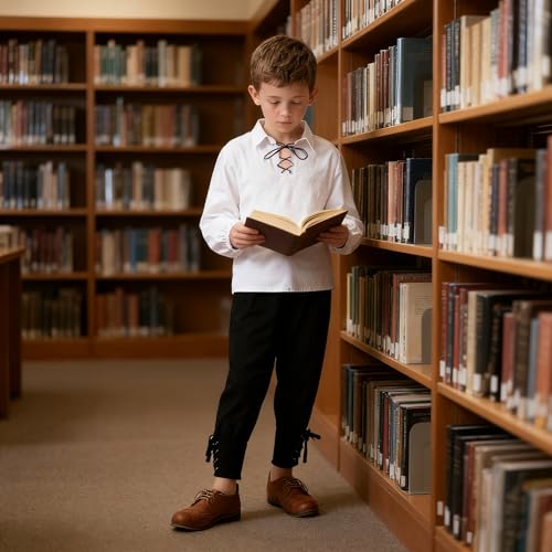 Camisa medieval con cordones para niños, manga larga, malla ancha miniatura 3