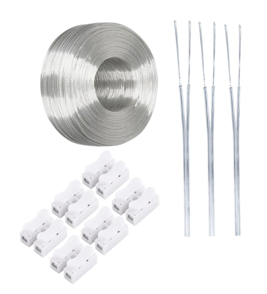 COMVASTARS 10M Cable Eléctrico de 2 Núcleos,Cable de alimentación de 2 núcleos,Conectores cables electricos,Transparente,Plano,Diámetro exterior 1,8 x 3,6 mm,Para electrodomésticos con bajo consumo.