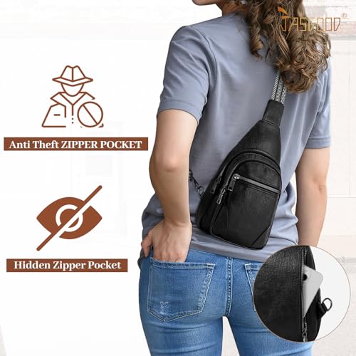 Image of JASGOOD Anti Theft Small Sling Bag for Women Leather Fanny Packs Crossbody Bags Trendy Anti-Theft Sling Purse for Travel