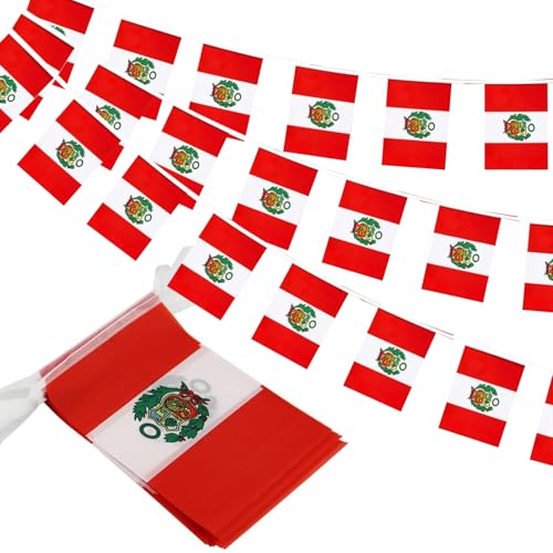 Image of Peru Flags Peruvian String Flag Banners for Patriotic Events Independence Day Sports Bars Inside Outside Decorations 33 Feet 30 Flags