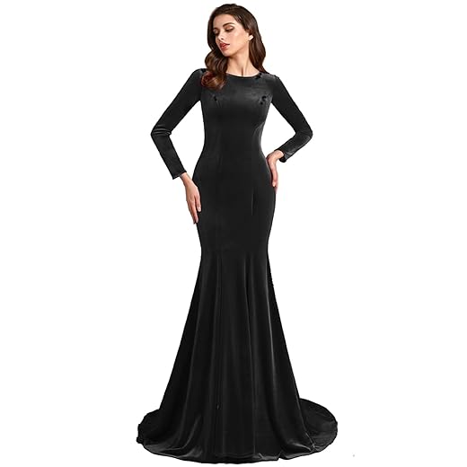 Jewel Neck Velvet Long Sleeves Evening Prom Dresses Mermaid Court Train Party Gowns Formal Zipper Back pp124