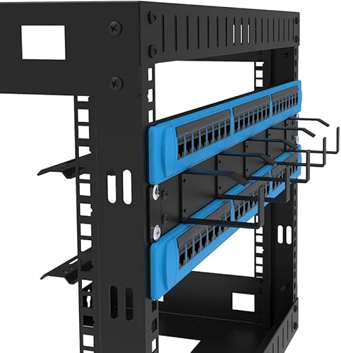 Miniatura 2 de Jingchengmei Gestor de cables horizontal de metal de 19 pulgadas para montaje en rack con 5 anillos en D (1UCM5R440, negro)