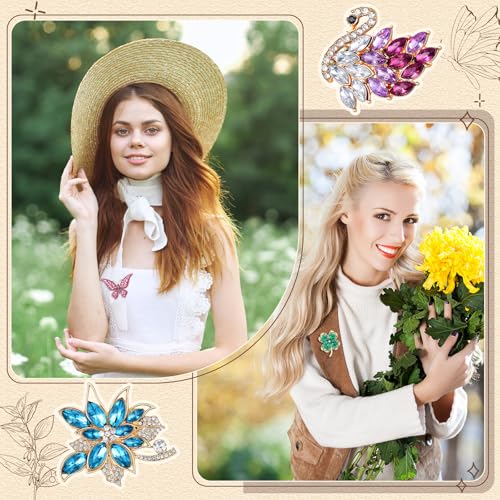 Image of Sasylvia 16 Pcs Women Brooch Set Rhinestone Vintage Animal Insect Plant Pins Brooches Bulk for Christmas Women Girls Gifts