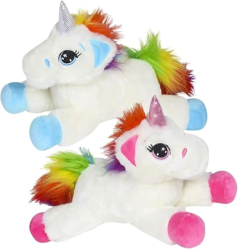 ArtCreativity Juguetes de peluche de unicornio acostado, juego de 2, juguetes de unicornio suaves y adorables para niñas y niños, bonita decoración