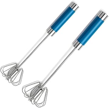 Stainless Steel Semi-Automatic Egg Whisk Set, 2PCS Hand Push Rotary Manual Mixer for Cooking, Whisking, Beating and Stirring 10&12 Inch