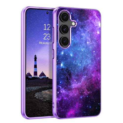 GUAGUA Compatible with Samsung Galaxy S25 Case Glow in The Dark, Galaxy S25 Case Noctilucent Luminous Space Nebula Slim Shockproof Protective Anti Scratch Phone Case for Samsung S25 6.2'', Blue Nebula