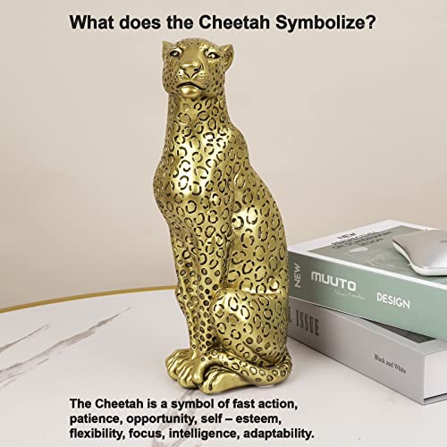 Polyduke Modern Polyresin 11" H Gold Cheetah Figurine Sitting Home Decor Realistic Antique Classical Leopard Resin Animal Ornament Statues Living Room Decor Ornament Figures #TOP2