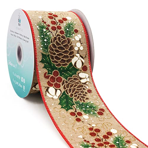 CT CRAFT LLC Tan Faux Jute Burlap with Pinecones Wired