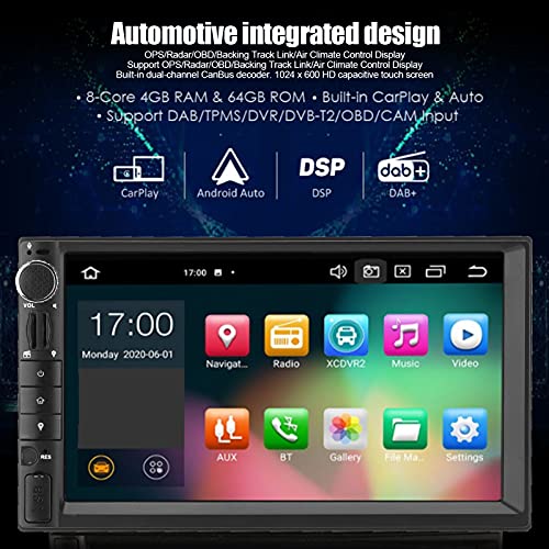 Akozon Navegação GPS, Octa‑Core CPU 1024×600HD 4GB + 64GB tela dividida 2Din Auto WiFi Player DAB OB