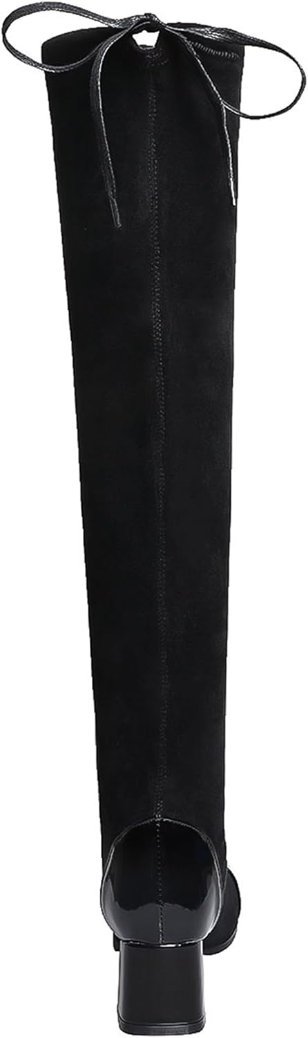 Ladies Square Toe Fashion Over The Knee Stretch Boots