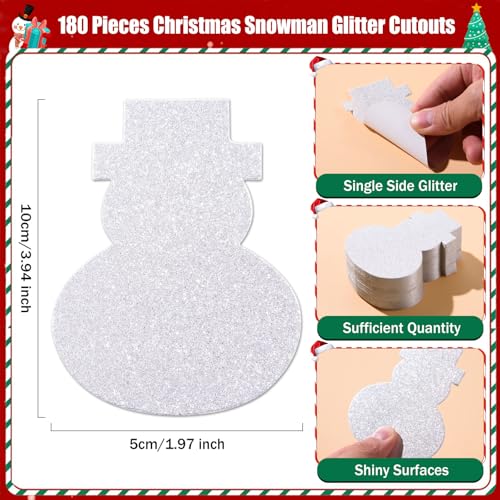 MixTeach 180 peças de recortes de boneco de neve de Natal, papel com glitter, formas de boneco de ne