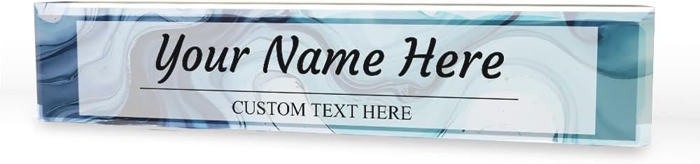 - Luxury Marble Collection Custom Blue Marble | Personalized Full Color Acrylic Desk Sign (2 x 10")