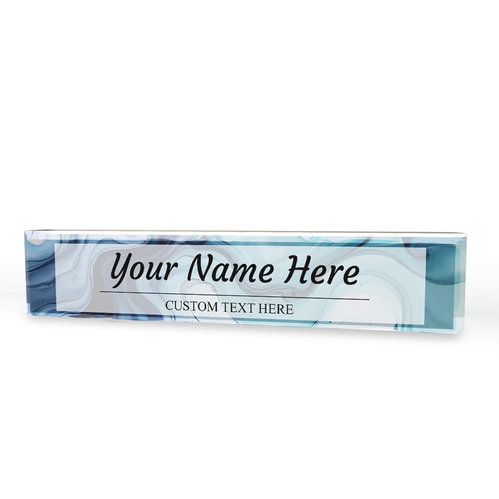 - Luxury Marble Collection Custom Blue Marble | Personalized Full Color Acrylic Desk Sign (2 x 10")