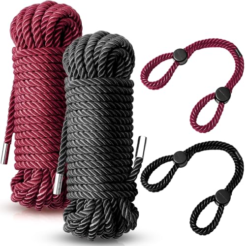 Image of Tisancy 4 Pcs Multifunctional Craft Cord Kit with 2 Soft Silk Macrame Cords and 2 Adjustable Nylon Bracelets, 32.81 ft Twisted Trim Cord for DIY Crafts and Home Decoration(Black, Wine Red)