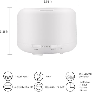 500ml Essential Oil Diffuser with Remote Control, Premium Ultrasonic Aromatherapy Diffusers Scent Humidifier Vaporizer Auto-Off Timer for Large Room Home, Yellow (White)