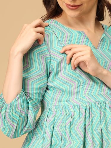 Image of The Mom Store Maternity and Nursing Dress | Pre and Post Pregnancy Dress | Zipper /Button Opening | Causal Wear | Trendy Stylish Causal Dresses for New Moms