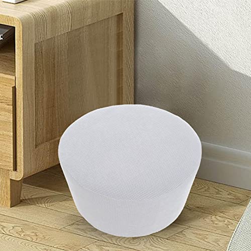 Qianly Ottoman Slipcover Stretch For Bedroom, Round Footrest Covers, Jacquard Fabric Soft Thick Foot Stool Cover, Solid Color, White #TOP5