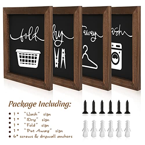 Laundry Room Decor For Wall Farmhouse Laundry Signs Set Of 4 Wash Dry Fold Put Away Rustic Laundry Decor For Laundry Room Shelf Laundry Wall Decor With Wood Frame Decorative Laundry Room Sign 8''X 8'' #TOP2