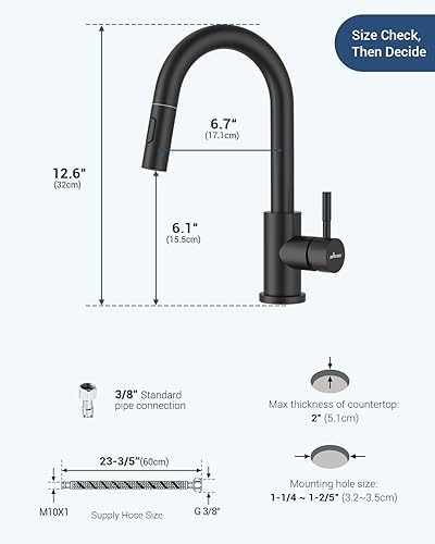 Miniatura 5 de APPASO Grifo de fregadero de barra, grifo de cocina de acero inoxidable con rociador extraíble, moderno grifo de arco alto de una sola manija, grifo