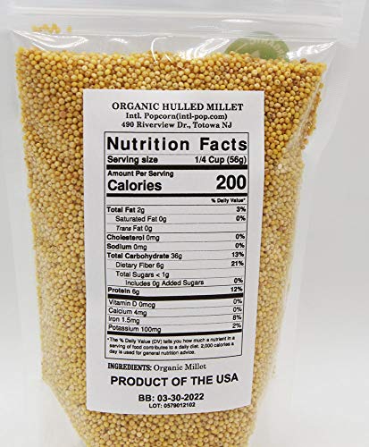 Organic Hulled Millet (14 oz) Gluten Free, Raw & Grown in USA, Kosher!