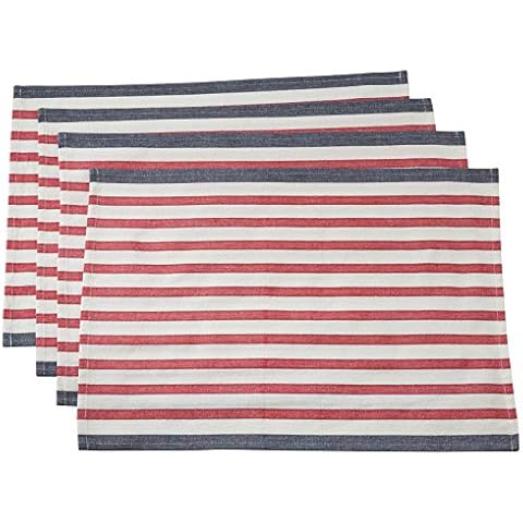 SARO LIFESTYLE 8027.NB1420B Hbard Collection Striped Design Placemats (Set of 4), 100% Cotton, Navy Blue Cover