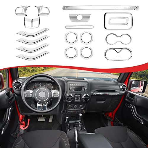 CheroCar 18PCS Interior Trim Kit for Jeep Wrangler JK JKU 2011-2018 4 Door,Steering Button Frame, Air Conditioning Vent Trim Cup Holder Cover,Gear Shift Knobs Frame,Chrome by CheroCar - Used condition - US$53.00