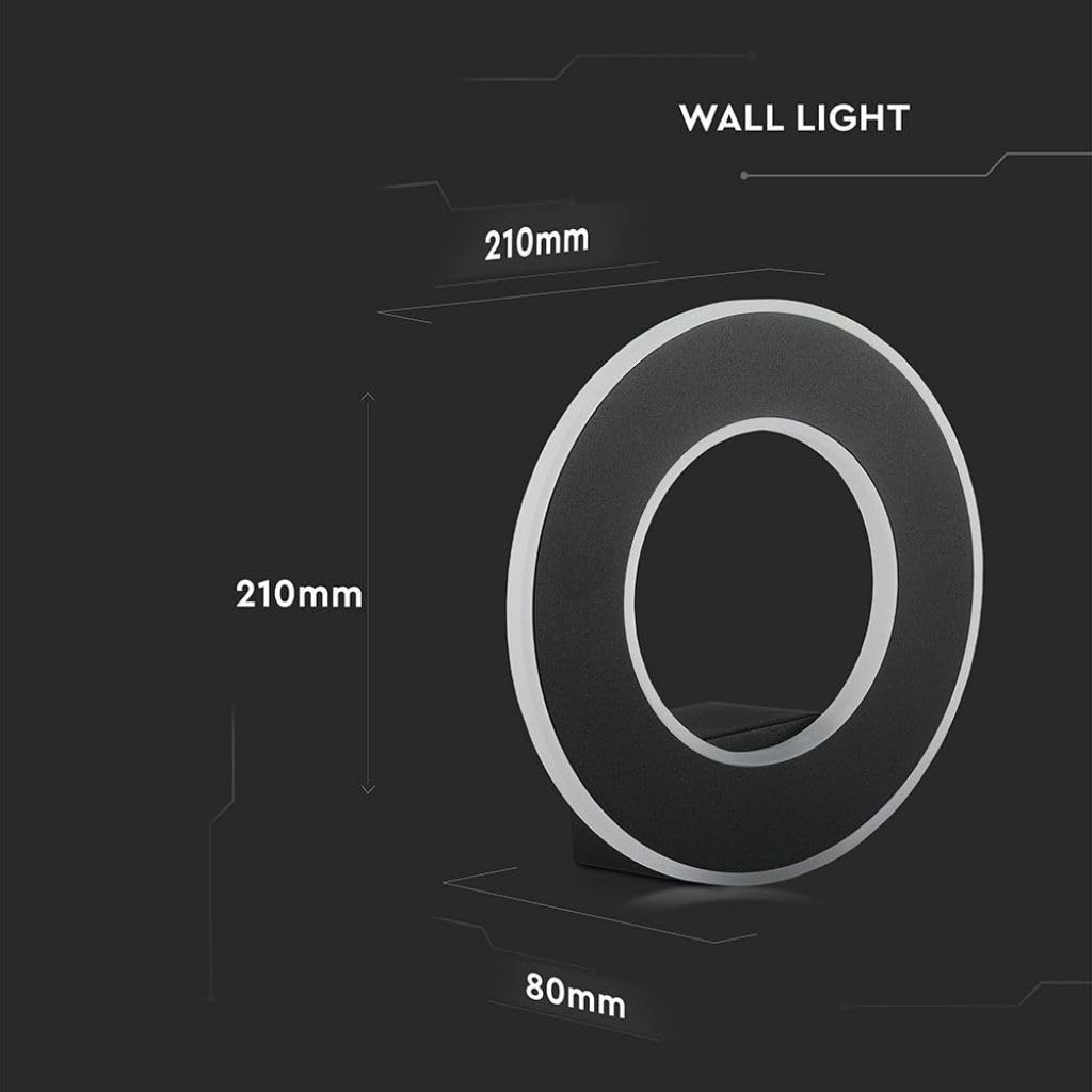 V-TAC Lámpara de Pared LED 9 W, Wall Light Circular, Negro