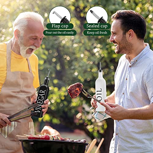 [Newest Set]Oil and Vinegar Dispenser Set by DWTS,White Olive Oil Dispenser Bottle and Black Vinegar Dispenser Bottle With Stainless Steel Pouring Spout,17 oz-Cute Glass Set for Farmhouse Kitchen - Thumbnail 7