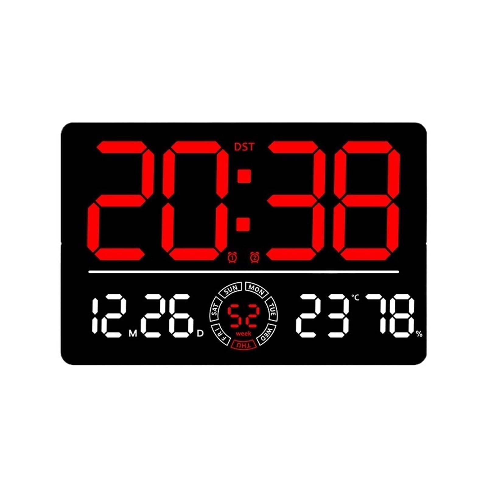 POAHNCU Alarm Clock, Large Digital Wall Clock 10 Brightness Adjustment Dual Alarm LED Clocks Week+Number Of Weeks With Timing Function,for Heavy Sleeper(Red)