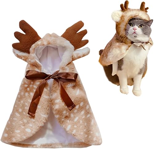 Anelekor Disfraz de Navidad para perro, divertido disfraz de alce, capa de gato de reno de Navidad con cuernos, traje de cachorro, ropa de forro
