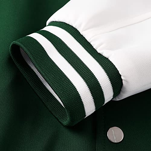 Mxiqqpltky Men's Vintage Varsity Jacket Casual Letter Print Patchwork Baseball Jacket Streetwear Letterman Jacket Bomber Coat (Medium, Green) #TOP5