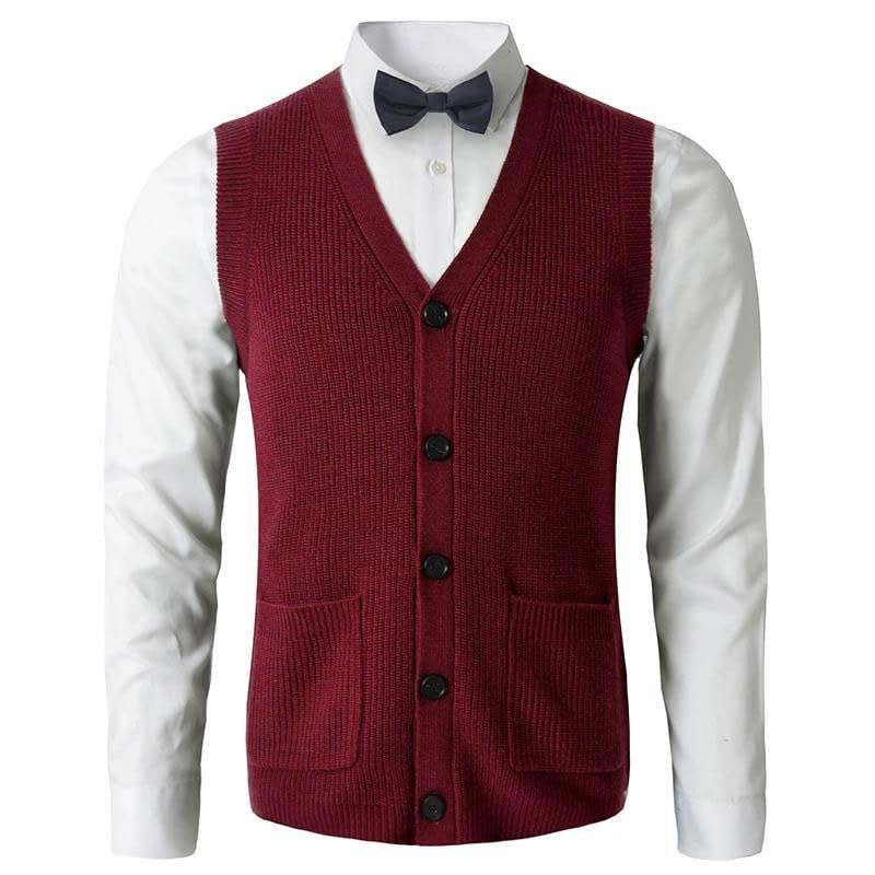 Men's Sweater Vest V-Neck Sleeveless Knitted Button Cardigan Solid Thickened Knitted Vest2