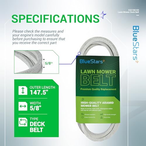 Image of BlueStars 196103 Lawn Mower Deck Belt | Aramid Cord | 147.5in x 5 /8