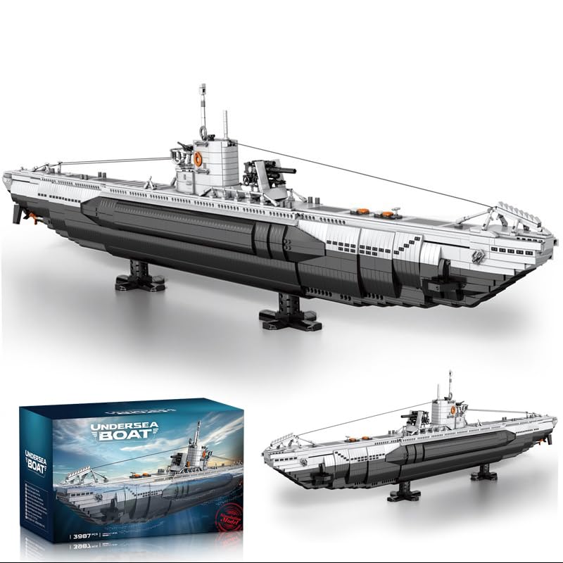 YILETKC Submarine Schiff Bausteine, 3987 Teile U-förmiges U-Boot Klemmbausteine Modell Bausatz, Militär Schiffe Modular Konstruktionsspielzeug, Militär Bauspielzeug für Erwachsene