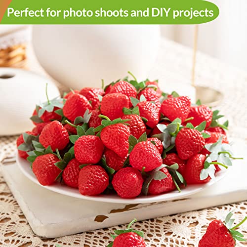 Joeabor 60 Pieces Fake Strawberries Décor, Fake Fruit Artificial Strawberry Kitchen Décor, Plastic Strawberry Party Decorations, Realistic Fake Food Lifelike For Display Photography Props #TOP4