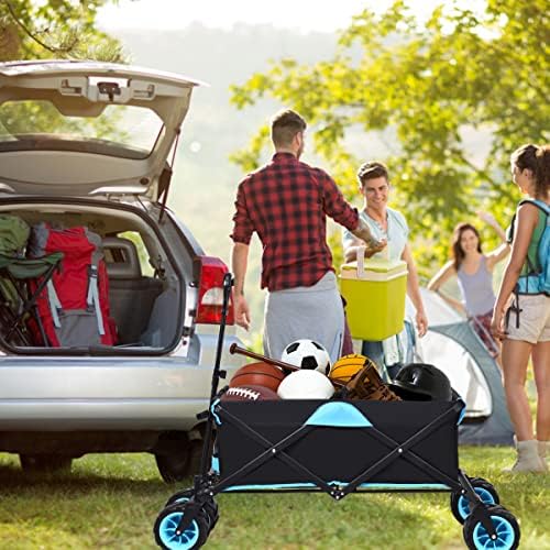 TANGZON Folding Wagon, Collapsible Camping Cart with Removable Cooler Bag, Canopy, Adjustable Handle, Front Wheels & Cup Holders, Portable Outdoor Pull Along Cart Trolley for Garden Shopping Festival