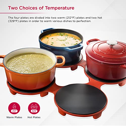 HotMat Classic Food Warmer Tray - Foldable with Silicone and Adjustable Temperature - Circular Compact Warming Plate for Home Dinners, Parties and Buffets - Red, 4-Dish - Thumbnail 6