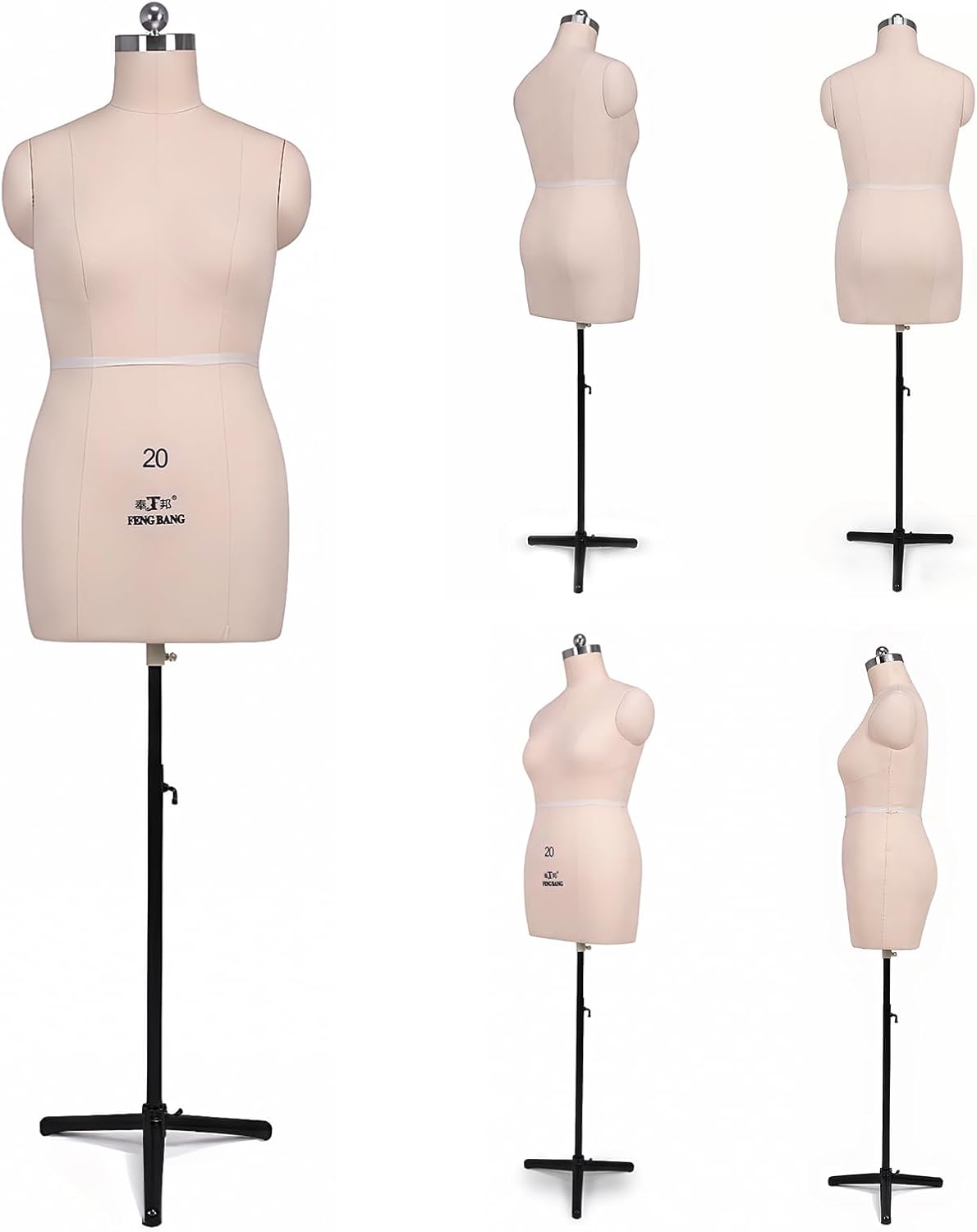 Generic Female Half Body Dress Form Mannequin Torso Height Adjustable Clothes Sewing Mannequin with Metal Stand for Market Shop Window Display