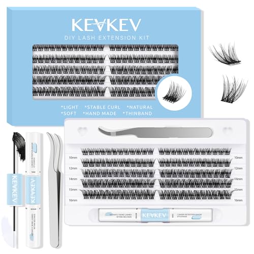 KevKev DIY Kit de Extensiones de Pestañas 120 Mechones Pestañas Individuales con Aplicador y Pegamento y Sellador de Pestañas (Kit Océano, D-10-16mix)