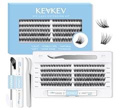 KevKev Lash Extension Kit 120Pcs DIY Lash Extension Kit Lash Clusters Lash Bond and Seal D Curl 10-16mm Soft Natural Cluste…