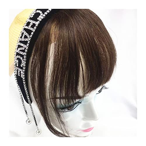 Glueless Wig Bangs Hair Human Neat Fringe Extensions with Headband for Girl Women Blunt In Hairpieces Non-remy Brazilian(Dark Brown)
