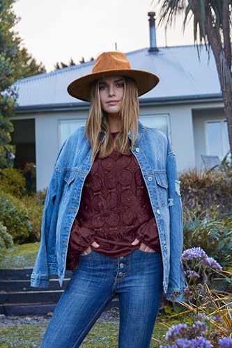 Image of OFEEFAN Blouses for Women Dressy Casual Spring Tops 2026 Summer Outfits Flower Lace Crochet Long Sleeve Shirts