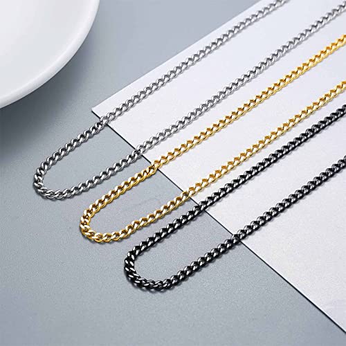 Jstyle 3Pcs 3Mm Curb Cuban Link Chain For Men Stainless Steel Chain Necklaces For Men 18K Gold/Black/Silver Mens Chain Necklaces Set Hip-Hop Jewelry For Men 22 Inch #TOP2