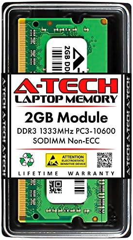 A-Tech 2GB DDR3 1333MHz PC3-10600 CL9 SODIMM 204-Pin Non-ECC SO-DIMM Laptop, Notebook RAM Memory Module
