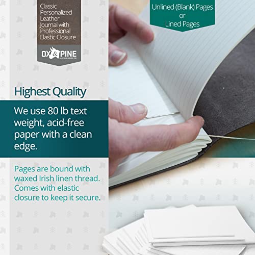 Ox & Pine Personalized Premium Leather Journal - Professional Elastic Closure - Made From Full Grain Leather - Notebook or Sketchbook (4x6, Lined Paper, Dark Brown) - Thumbnail 5