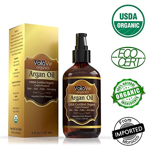 Voilave Pure Organic Moroccan Argan Oil For Skin, Nails, Hair, Face Moisturizer & Anti Aging Rose Essential Aromatherapy Massage Oil #TOP7