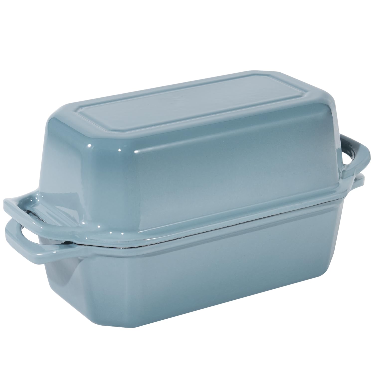 Flavehc Bread Pan Cast Iron Loaf Pan with Lid Bread Loaf Pan 8.5x4.5 Inch Loaf Pan Enameled Cast Iron Sourdough Loaf Pan, LightBlue
